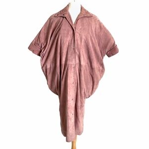 Fendi Jacket Batwing Sleeve Long Cocoon Duster Rose Pink Suede Leather Rare